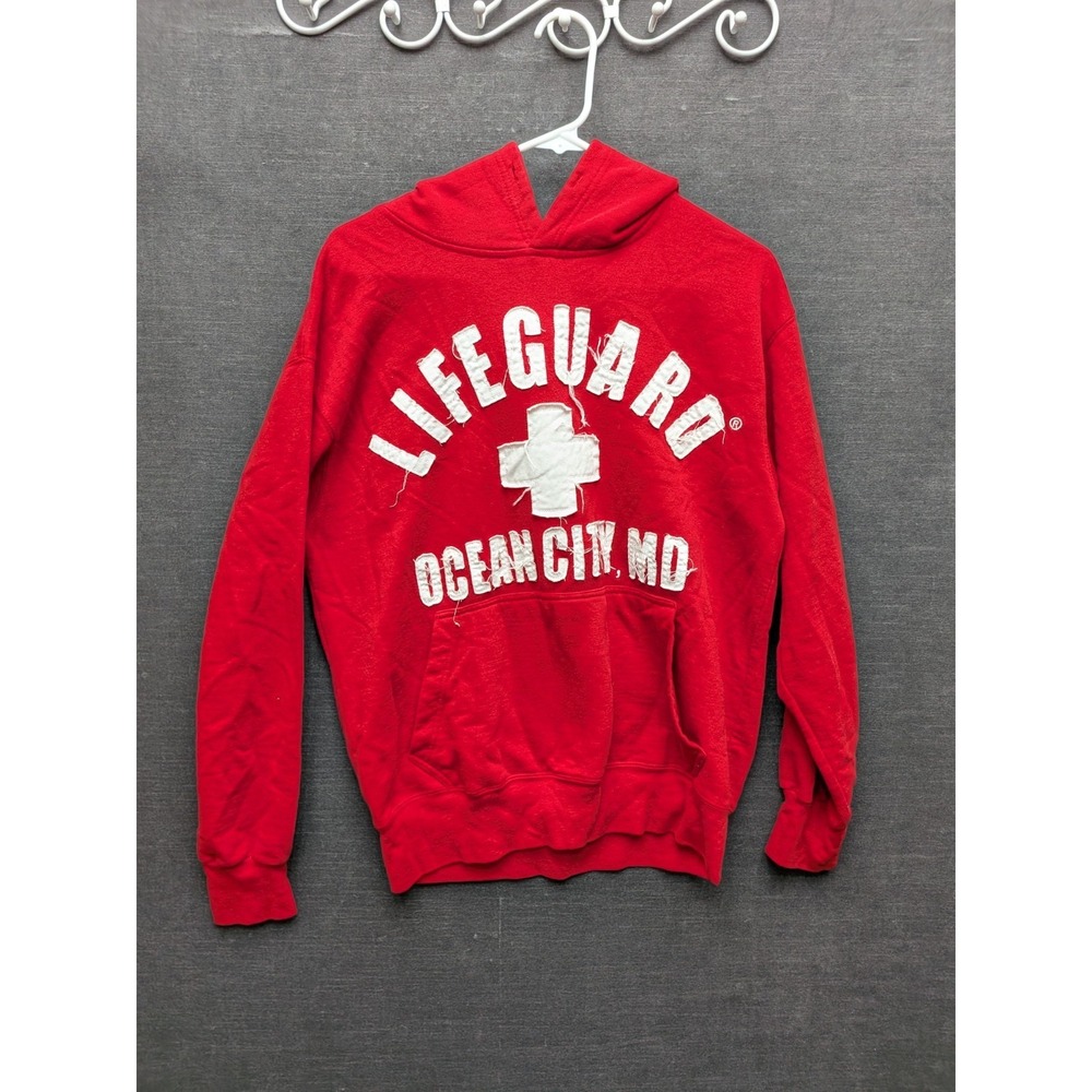 LIFEGUARD Red Lifeguard Ocean City, MD Hoodie Sewn On Patch Letters Boho Size S